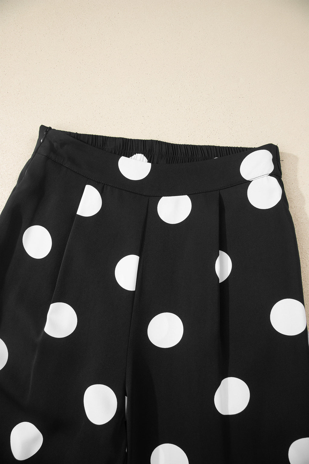 Black Polka Dot Print Pleated Round Neck Tank Casual Wide Leg Two-Piece Outfit