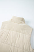 Beige Corduroy Stand Neck Zipped Puffer Vest