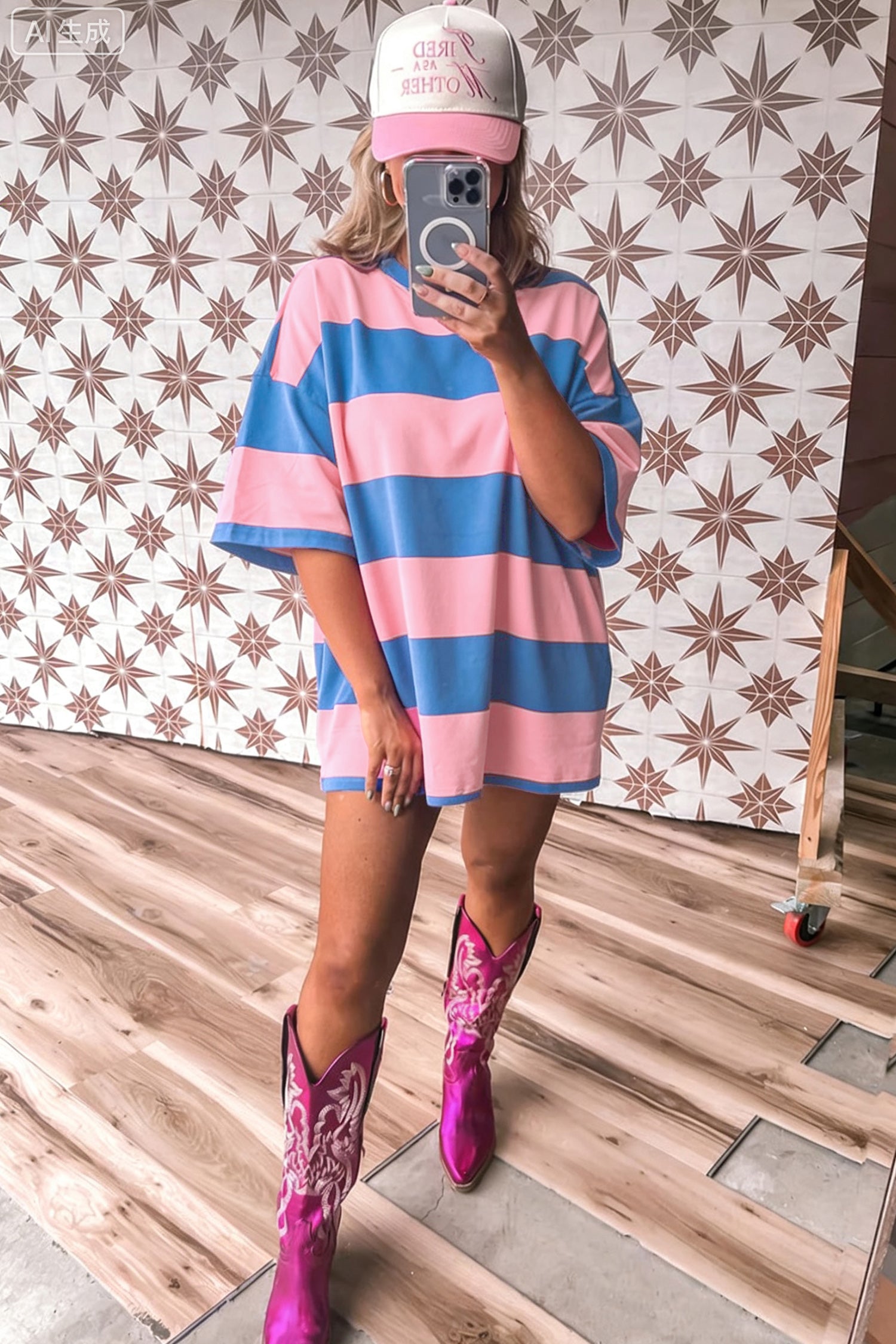 Striped Color Block Oversize Tunic Tee