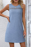 Beau Blue Solid Color Textured Lace Hollowed Detail Sleeveless Mini Dress