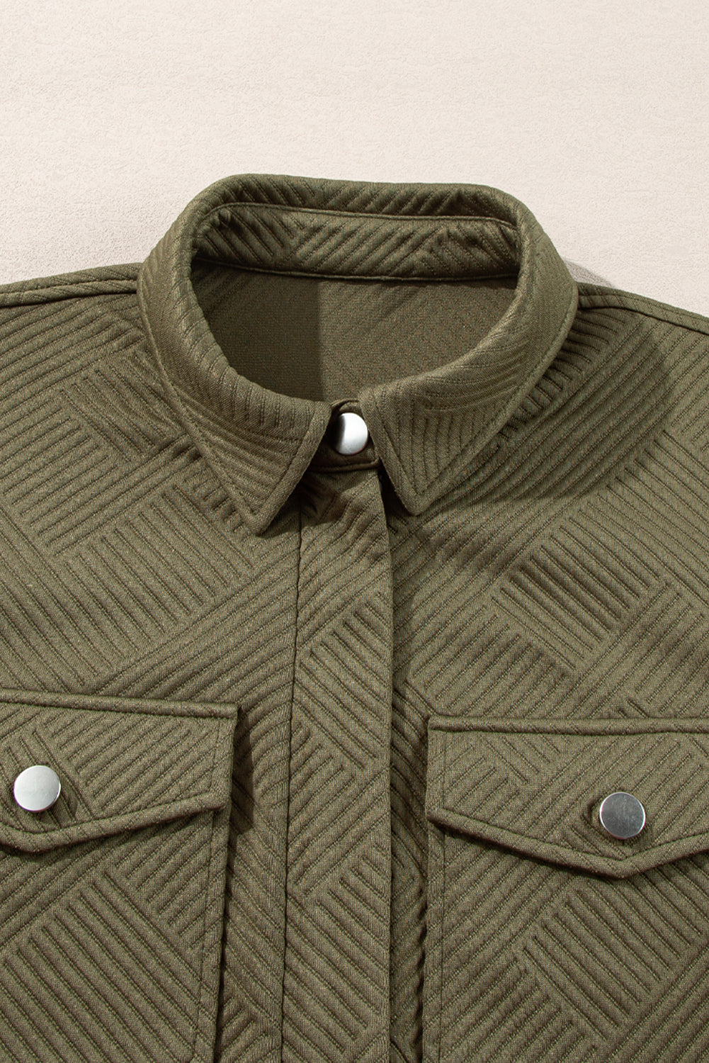 Blackish Green Solid Color Zip Up Button Flap Pocket Shirt Collar Jackets