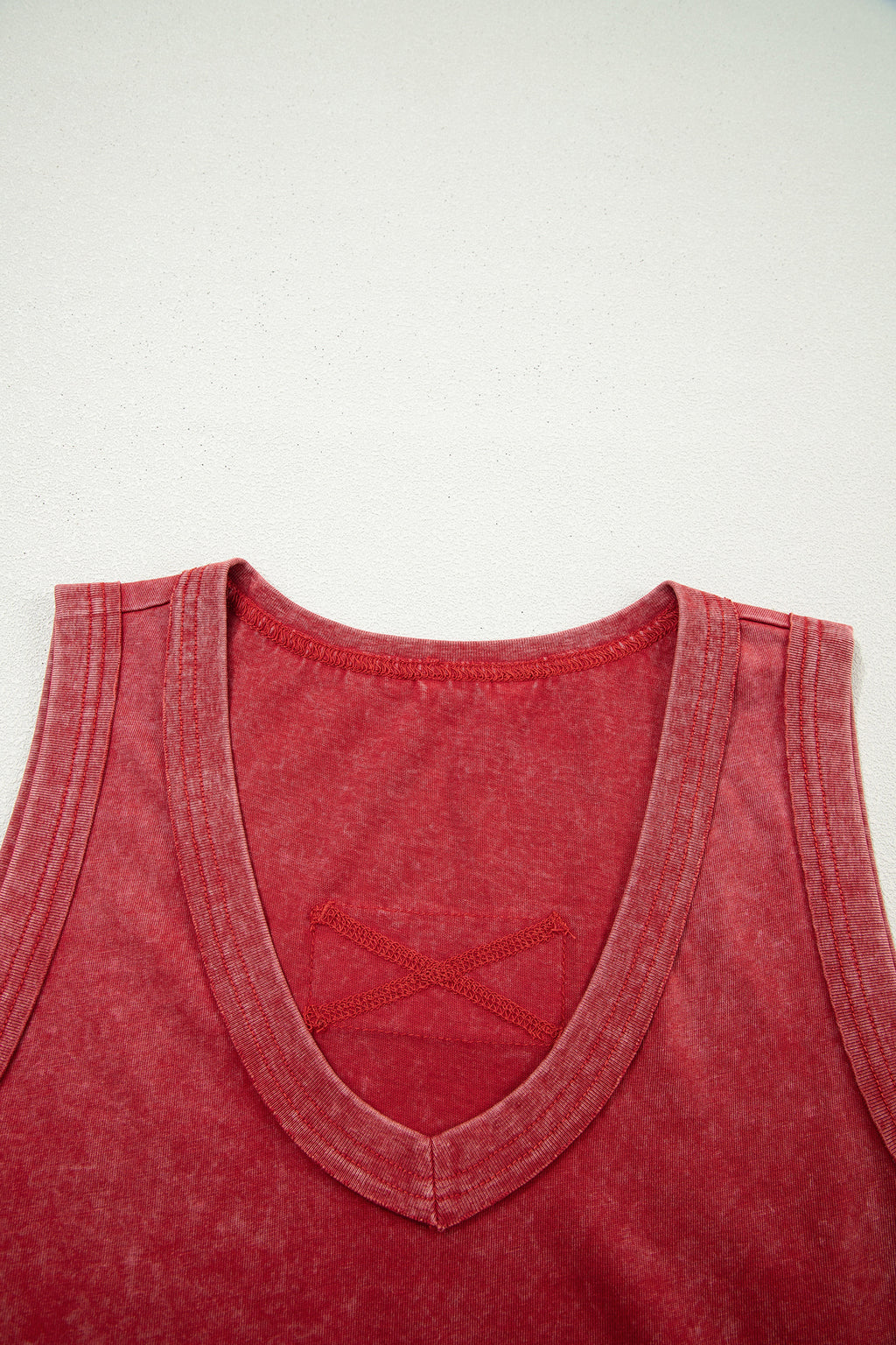 Rose Red Mineral Wash V Neck Tank Top