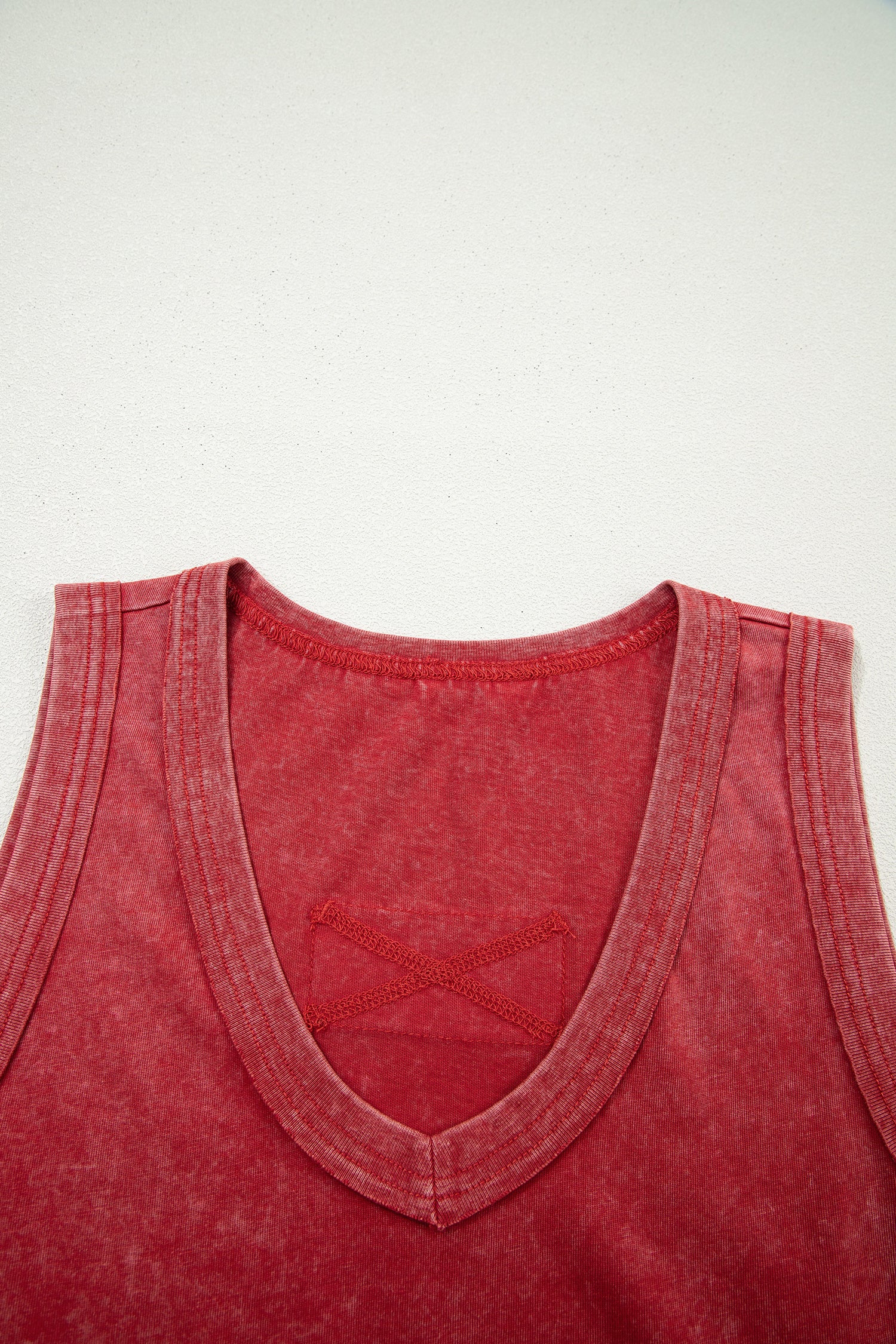 Rose Red Mineral Wash V Neck Tank Top