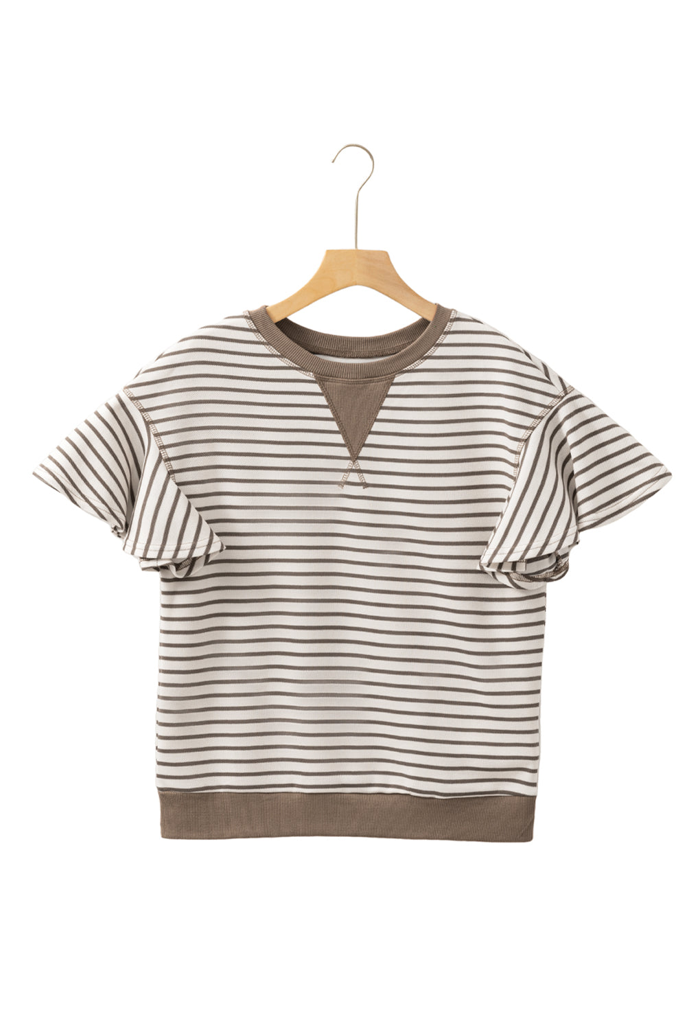 Sachet Pink Striped Ruffle Sleeve Round Neck Top