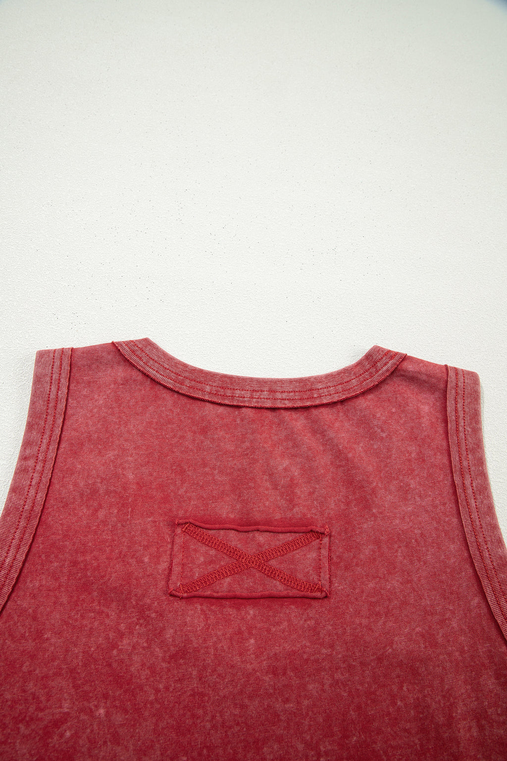 Rose Red Mineral Wash V Neck Tank Top