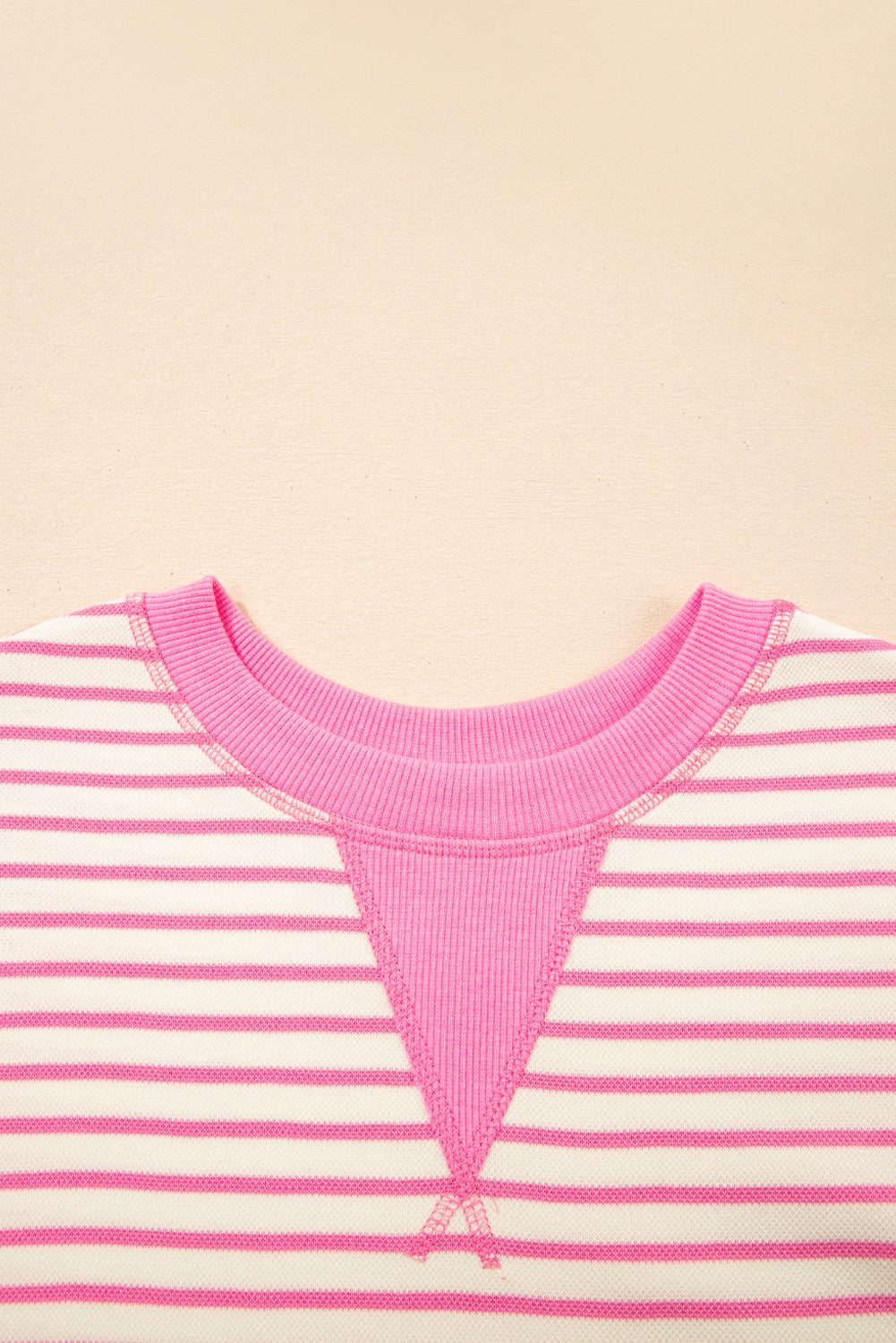 Sachet Pink Striped Ruffle Sleeve Round Neck Top