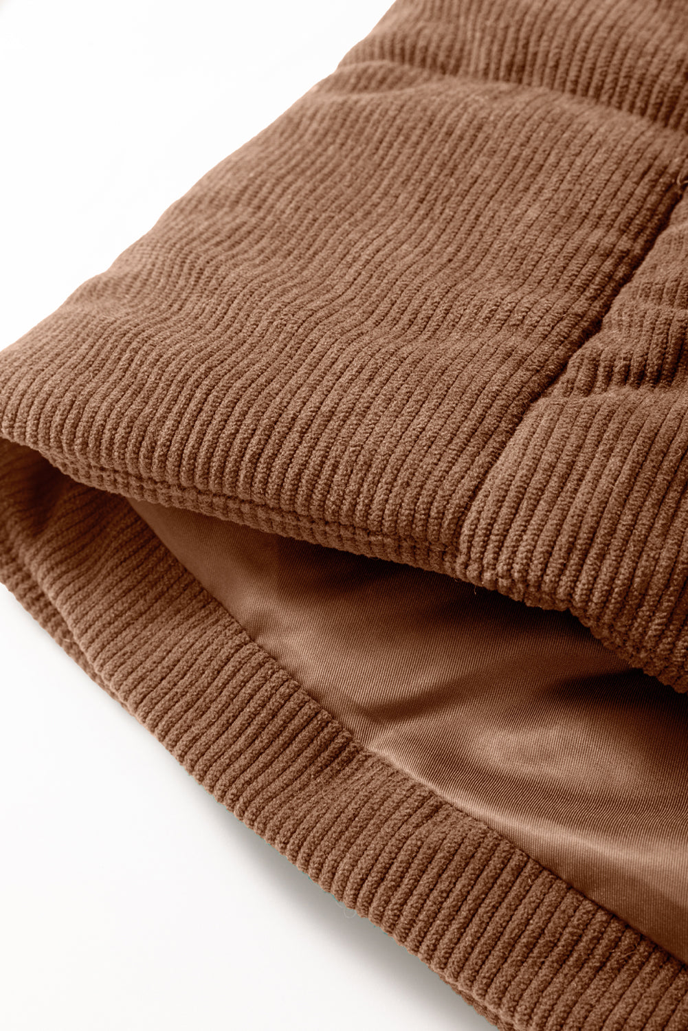 Beige Corduroy Stand Neck Zipped Puffer Vest