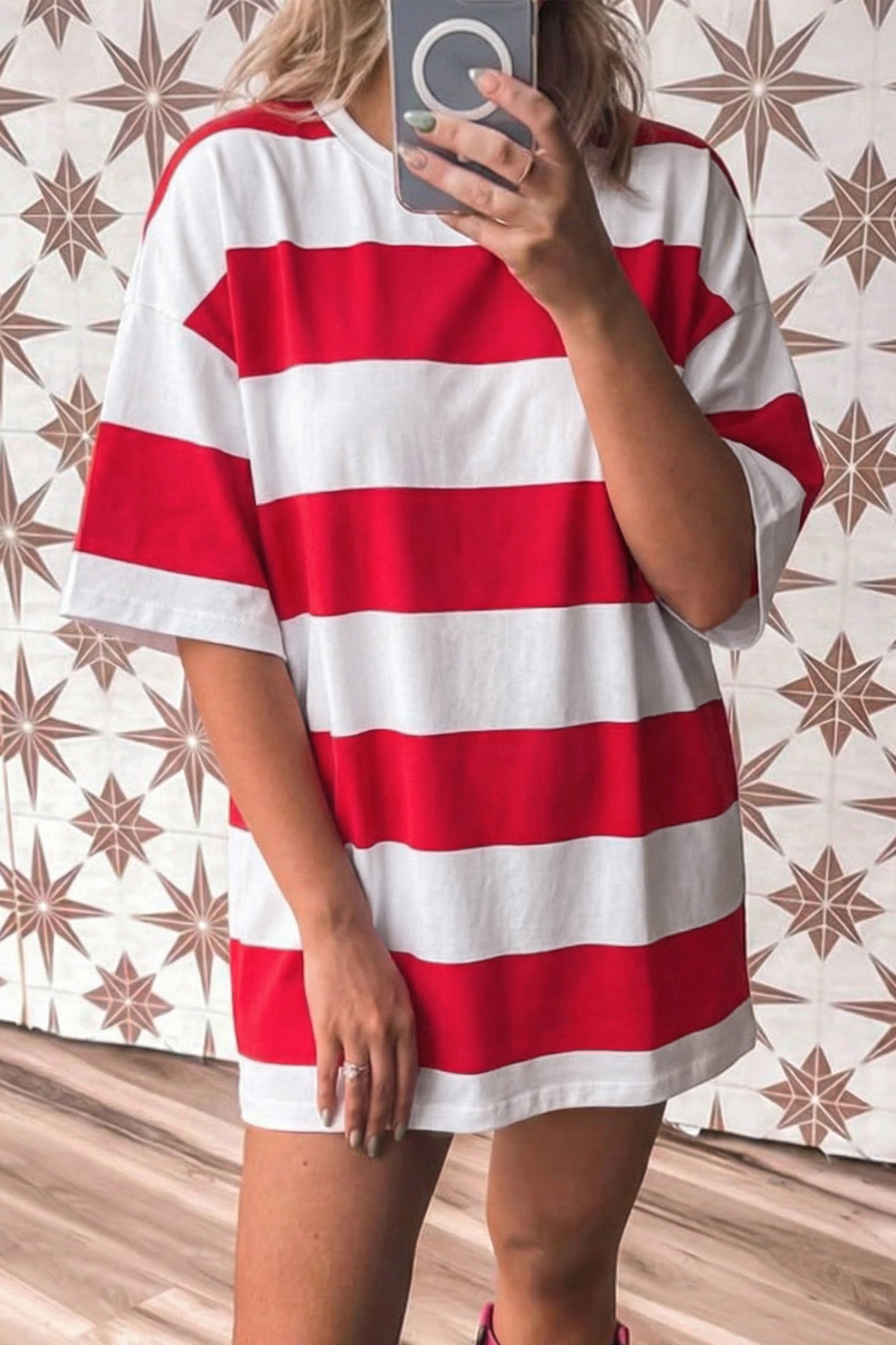 Striped Color Block Oversize Tunic Tee