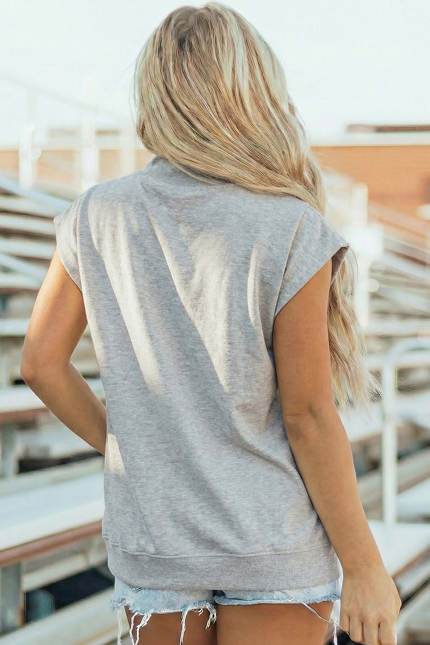 High Neck Cap Sleeve Loose Top