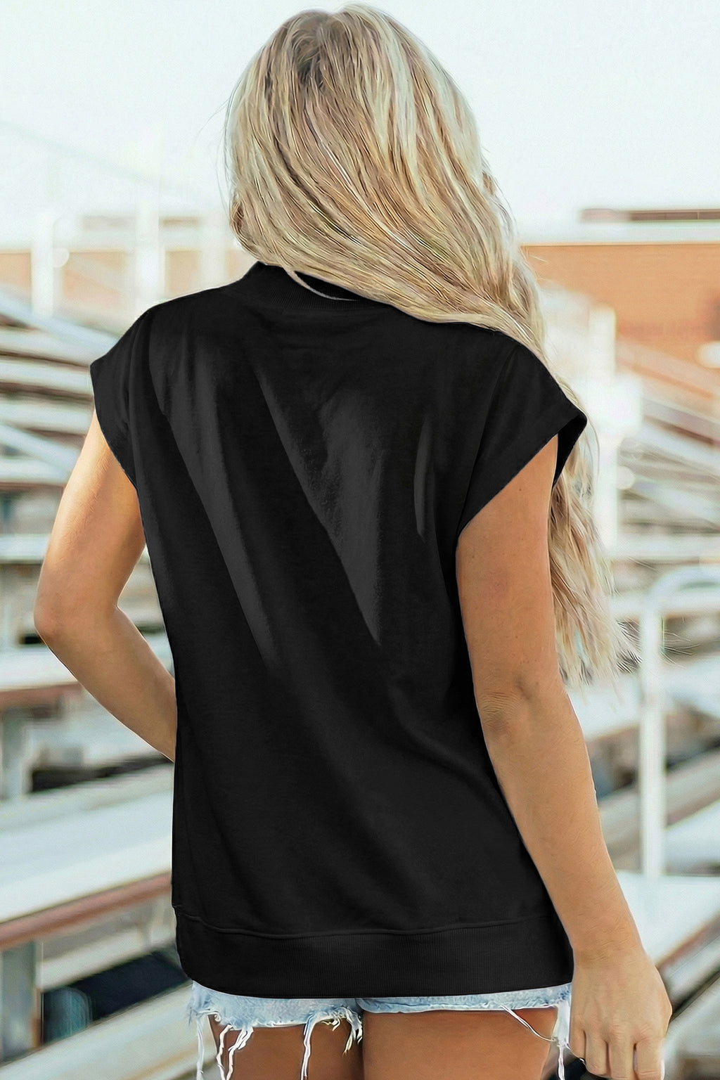 High Neck Cap Sleeve Loose Top