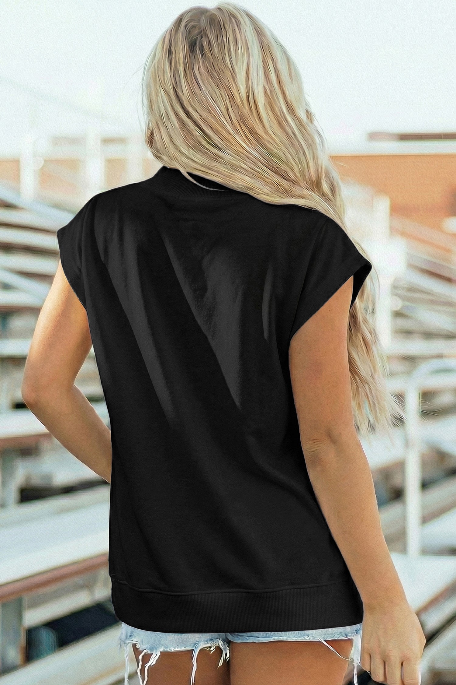High Neck Cap Sleeve Loose Top