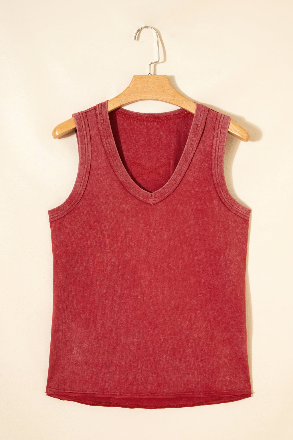 Rose Red Mineral Wash V Neck Tank Top