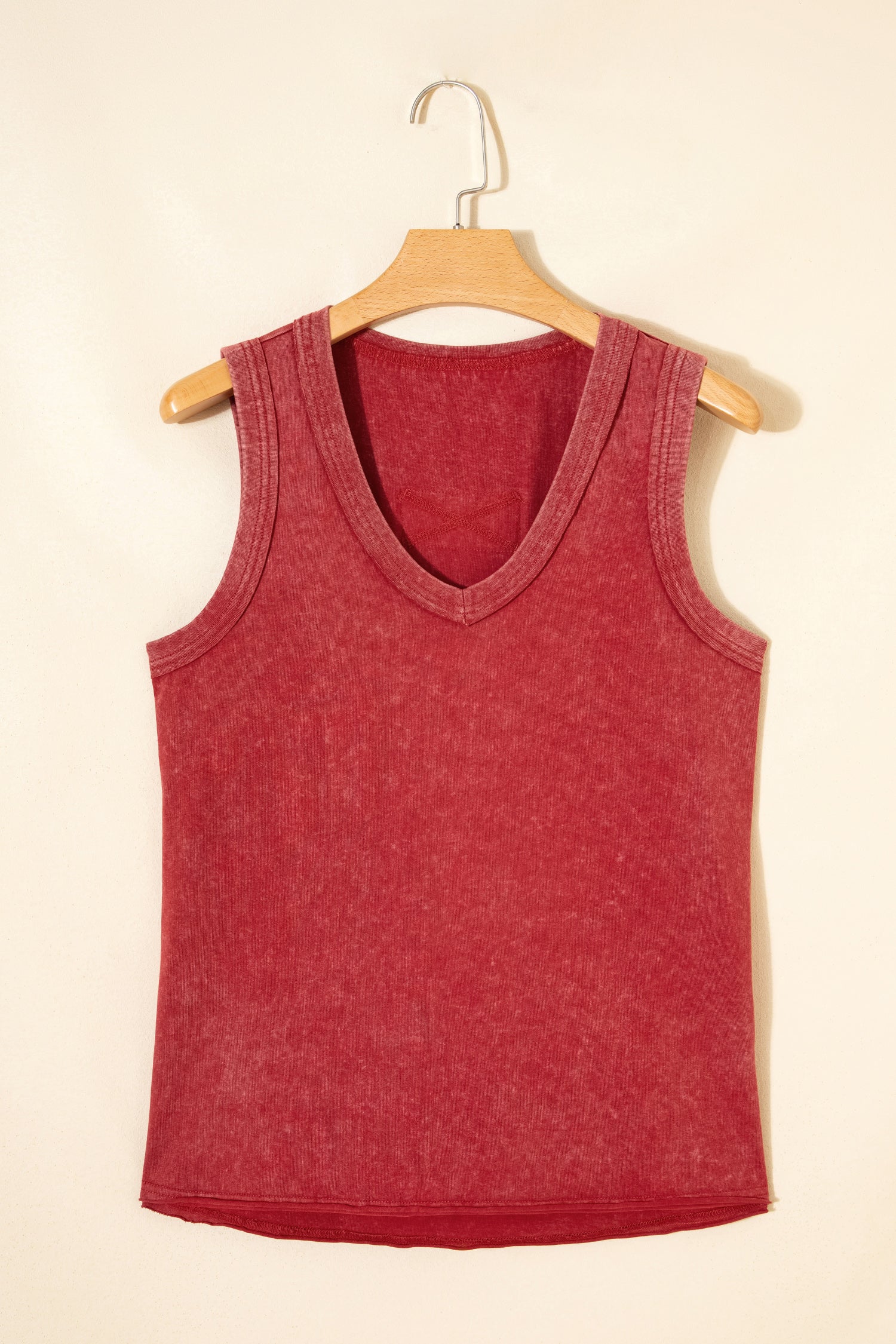 Rose Red Mineral Wash V Neck Tank Top
